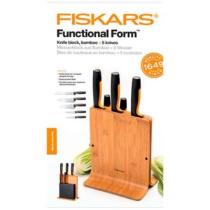 Набір кухонних ножів у бамбуковому блоці 5 шт. Fiskars Functional Form (1057552)